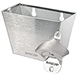 MAGCAP Magnetic Wall Mounted Bottle Opener and Bottle Cap Catcher Set (Matted Nickel)